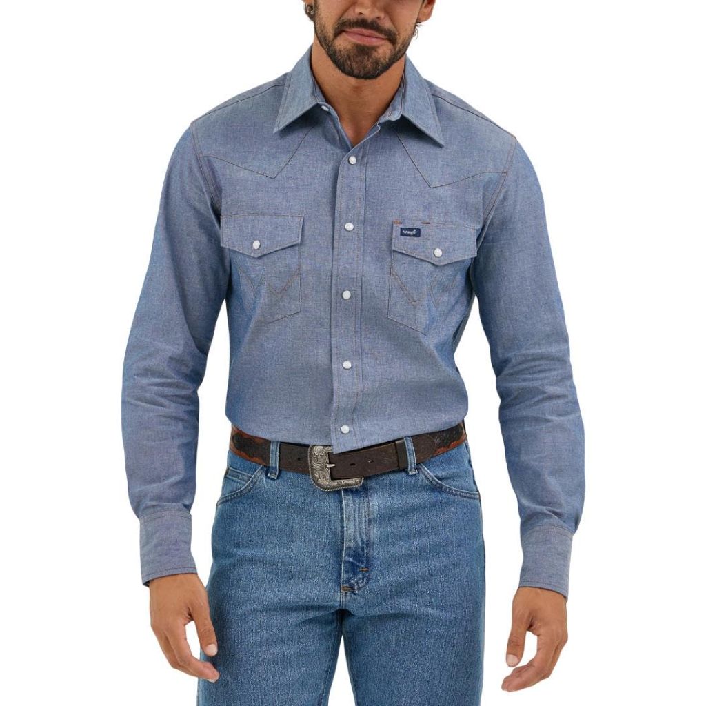 Wrangler Men's Cowboy Cut Western Long Sleeve Snap Work Shirt, Washed Finish, 18.5 X 37 (2XL)