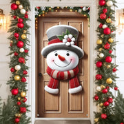 IVN Snow Figure Face Top Hat Plaid Scarf Door Cover Decoration 71 x 35 in Holiday Banner  for Front Door Party Decorations