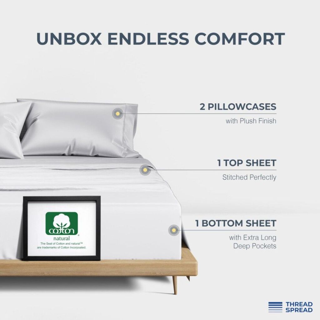 Thread Spread Egyptian Cotton Sheets, 1500 Thread Count (4pcs) - White, King