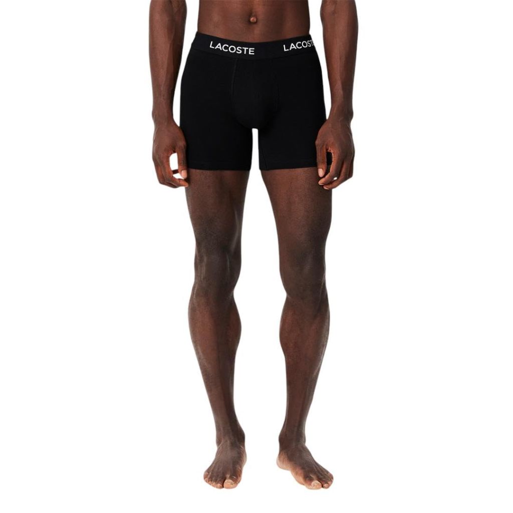 Lacoste Mens Cotton Stretch Essentials Boxer Briefs, 5-pack, Black With Black Waistbands, X-Small