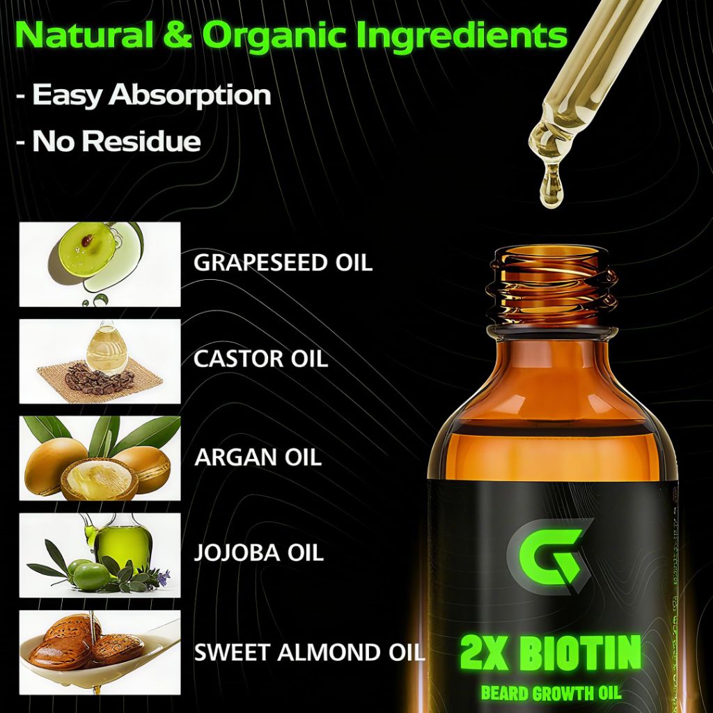 2X Biotin Beard Growth Oil for Men -2 fl.Oz(Cedar)