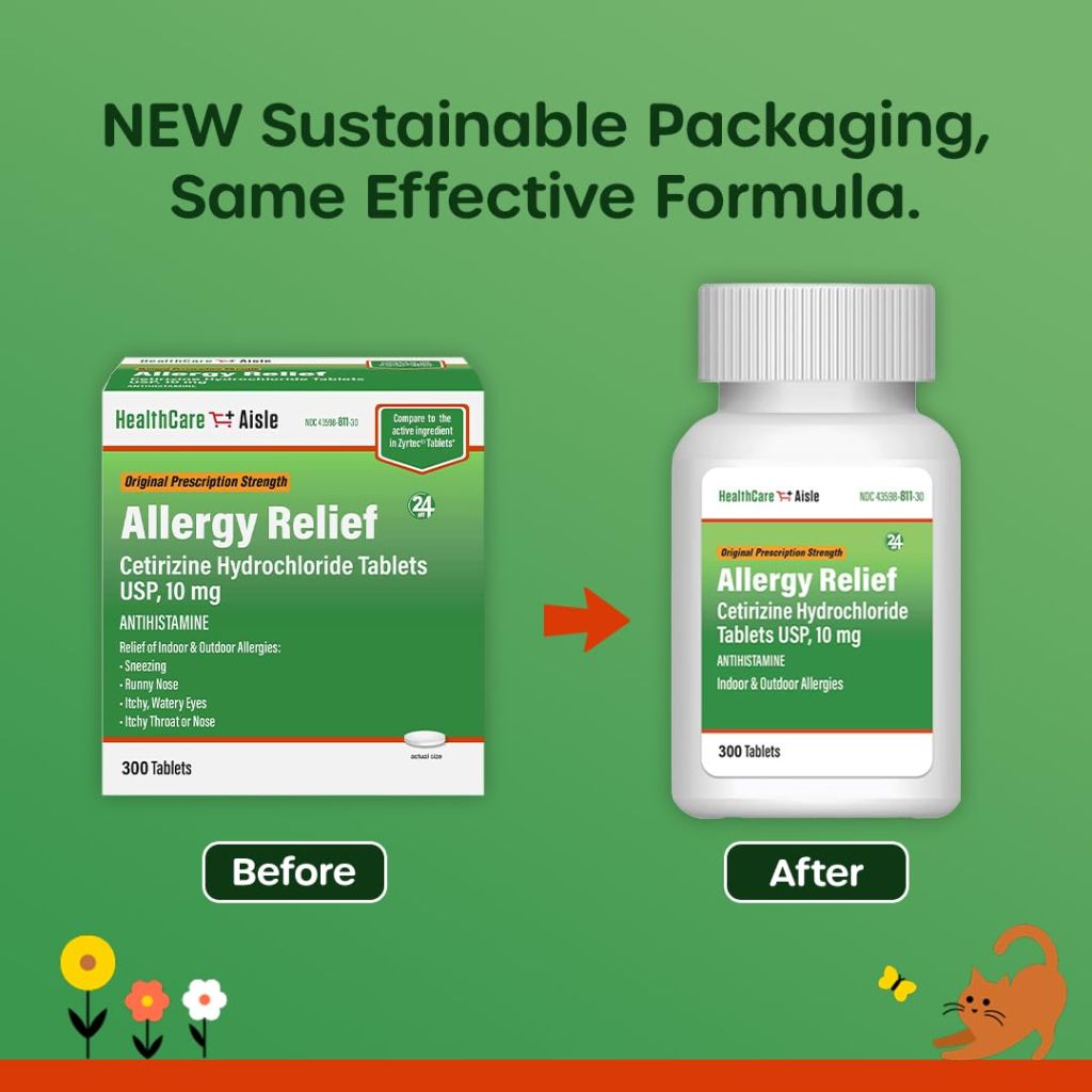 HealthCareAisle Allergy Relief - Cetirizine Hydrochloride Tablets USP, 10 mg - 300 Tablets