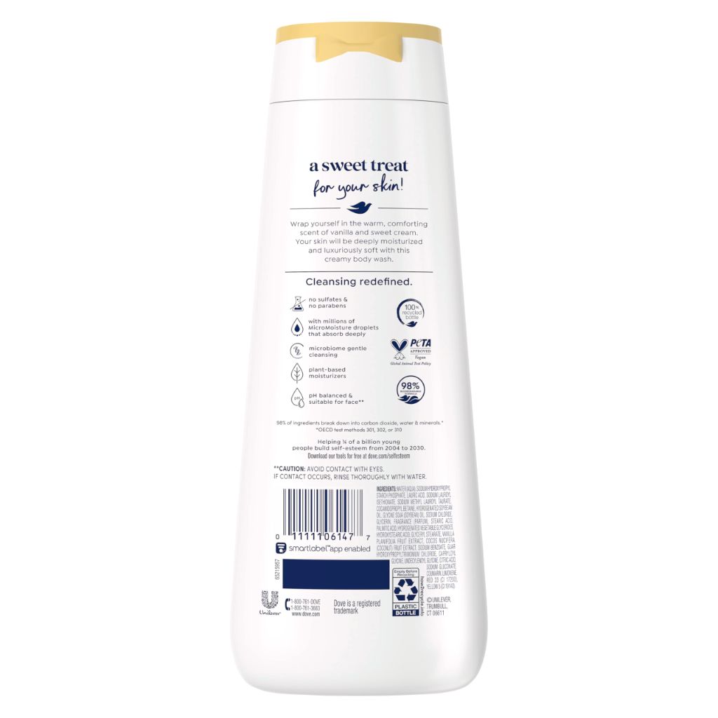 Dove Vanilla Body Wash for Deeply Moisturized & Hydrated Skin 20 FO