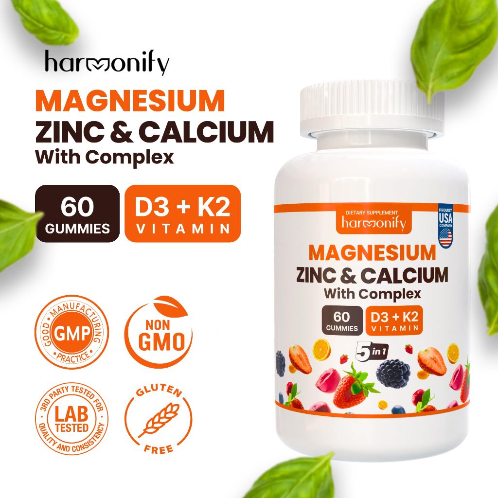HARMONIFY Magnesium Calcium Zinc with Vitamin D3 & K2 Gummies, 30 Days Serving