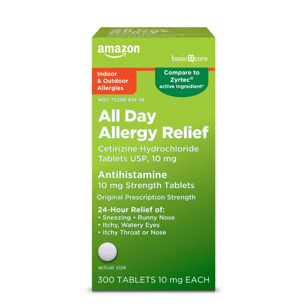 Amazon Basic Care All Day Allergy, Cetirizine Hydrochloride Tablets, 10 mg, 24-Hour  300 Count