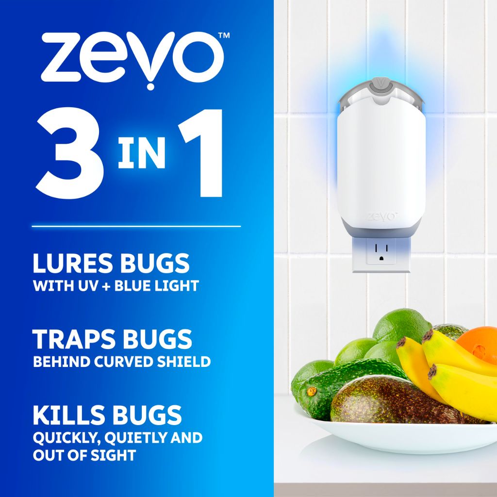 Zevo Flying Insect Trap & 3 Refill Cartridges - Blue & UV Light Technology, Mess-Free Alternative to Bug Zapper