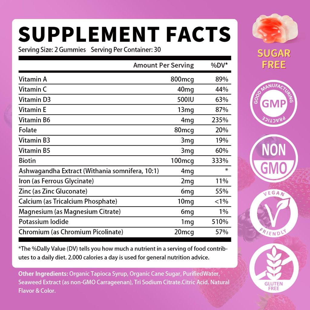 Multivitamin for Women Gummies With Iron, Magnesium, Folate, Biotin, Zinc, (120 Count-2 Pack)