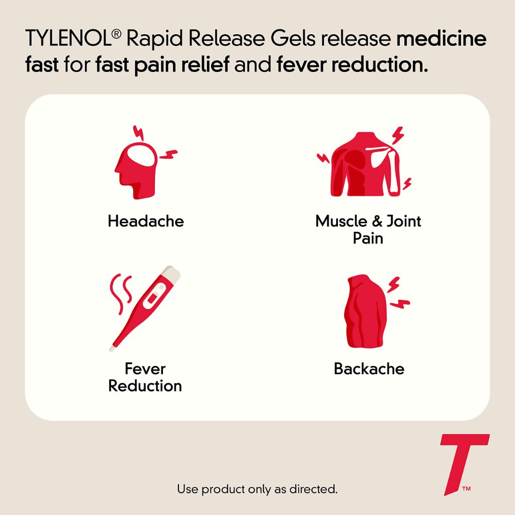 Tylenol Extra Strength Acetaminophen Rapid Release Gels, Pain Reliever & Fever Reducer, 24 ct