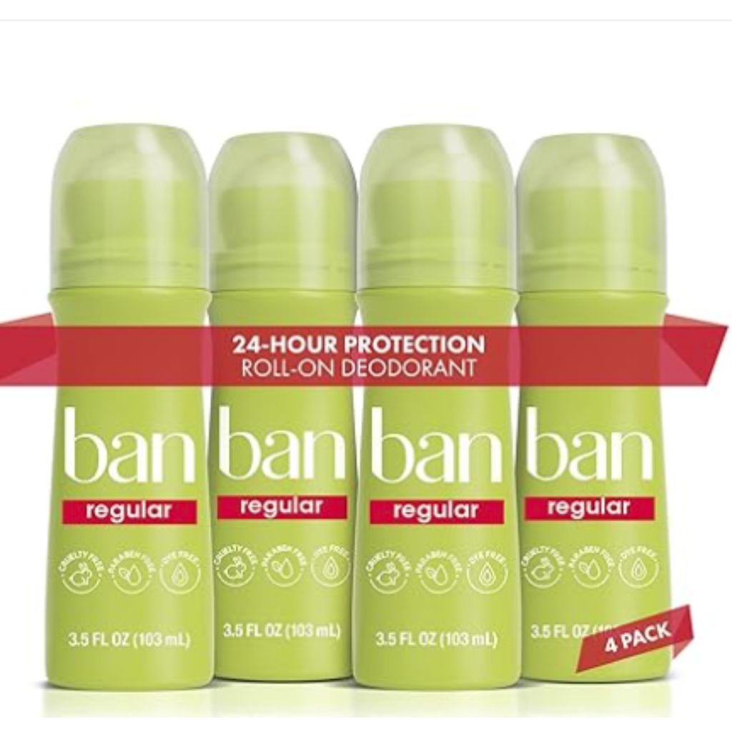 Ban Unisex Invisible Roll-on Antiperspirant Deodorant, Regular Scent, 3.5oz. (4 Pack)