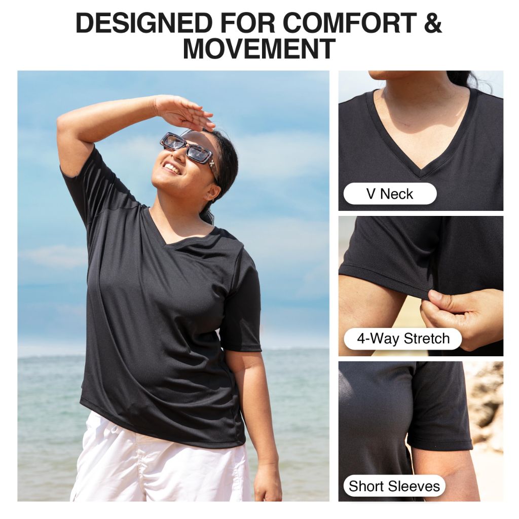 Kanu Surf Women's Plus-Size Solid UPF 50+ Swim Shirt Rashguard, Black, 1X