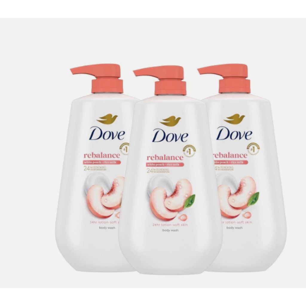 Dove Rebalance Moisturizing Body Wash - Peach & Rice Milk, 30.6 fl. oz. (3 Pack)