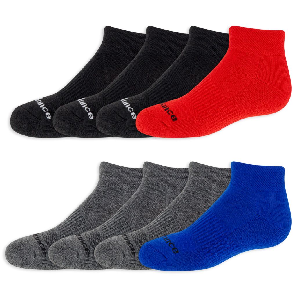 New Balance Boys' Quarter Socks - 8 Pack Performance Cushion Comfort - Athletic Quarter Socks for Boys (4-12), Size Medium,