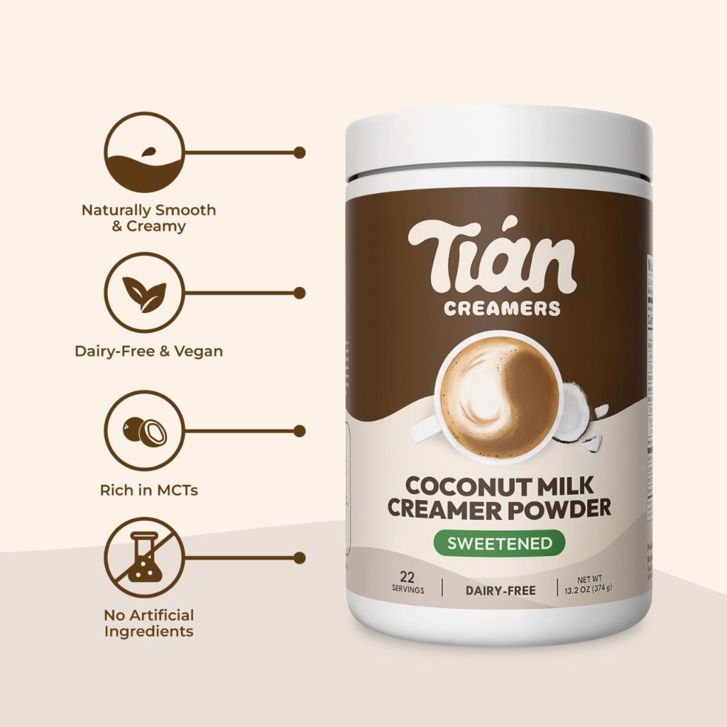 Tian Creamers Sweetened Coconut Milk Creamer Powder - Dairy-Free Coffee Creamer  - 13oz, 22 Servings