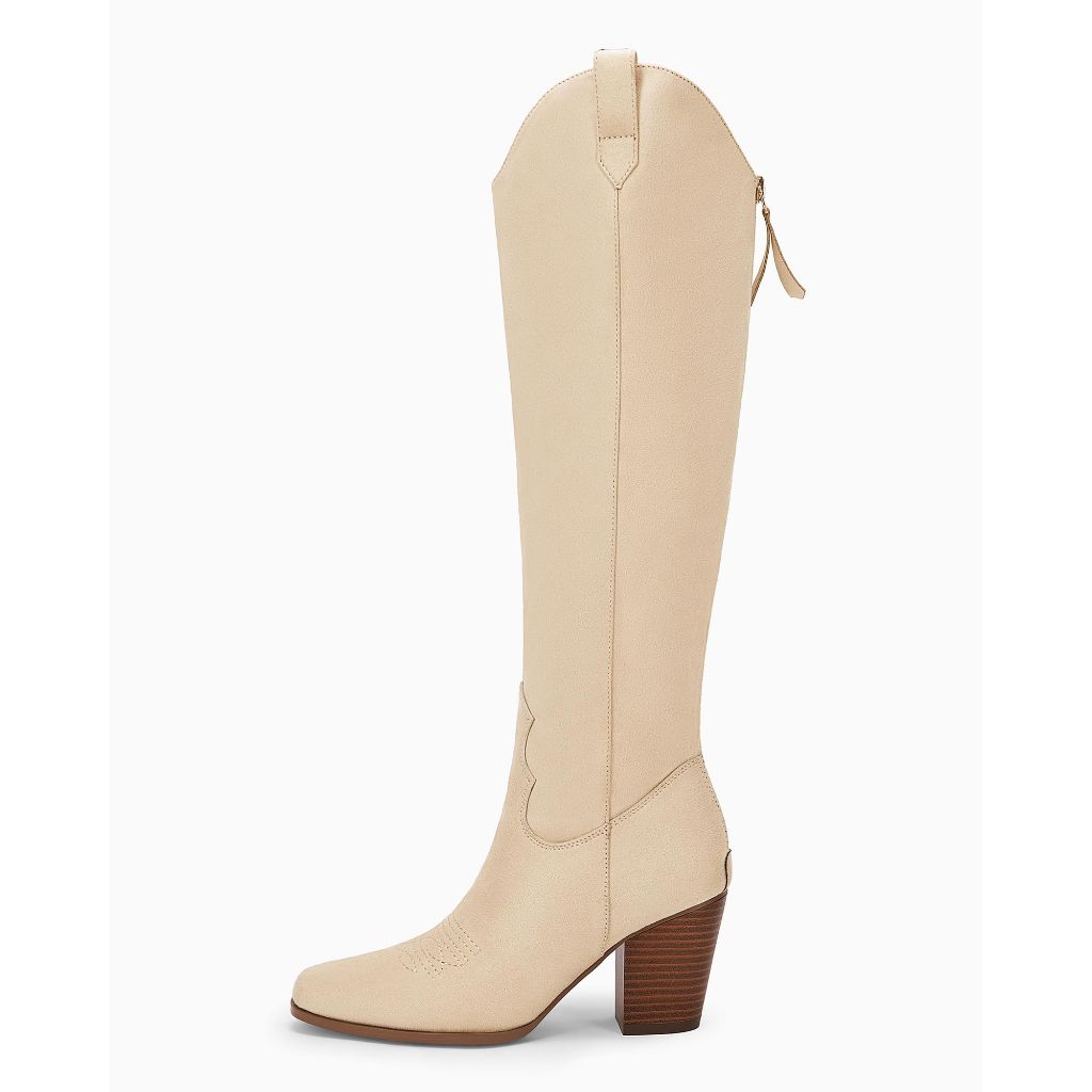 SZ 10, Women Cowboy Knee High Boots Suede Chunky Block Heel Square Toe Tall Riding Boots