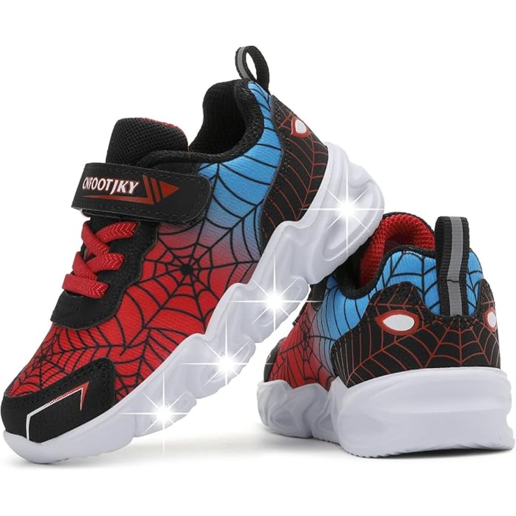 SZ 11.5T  Amzounoy Little Boys Spiderman Light up Shoes Lightweight  Red/blk.