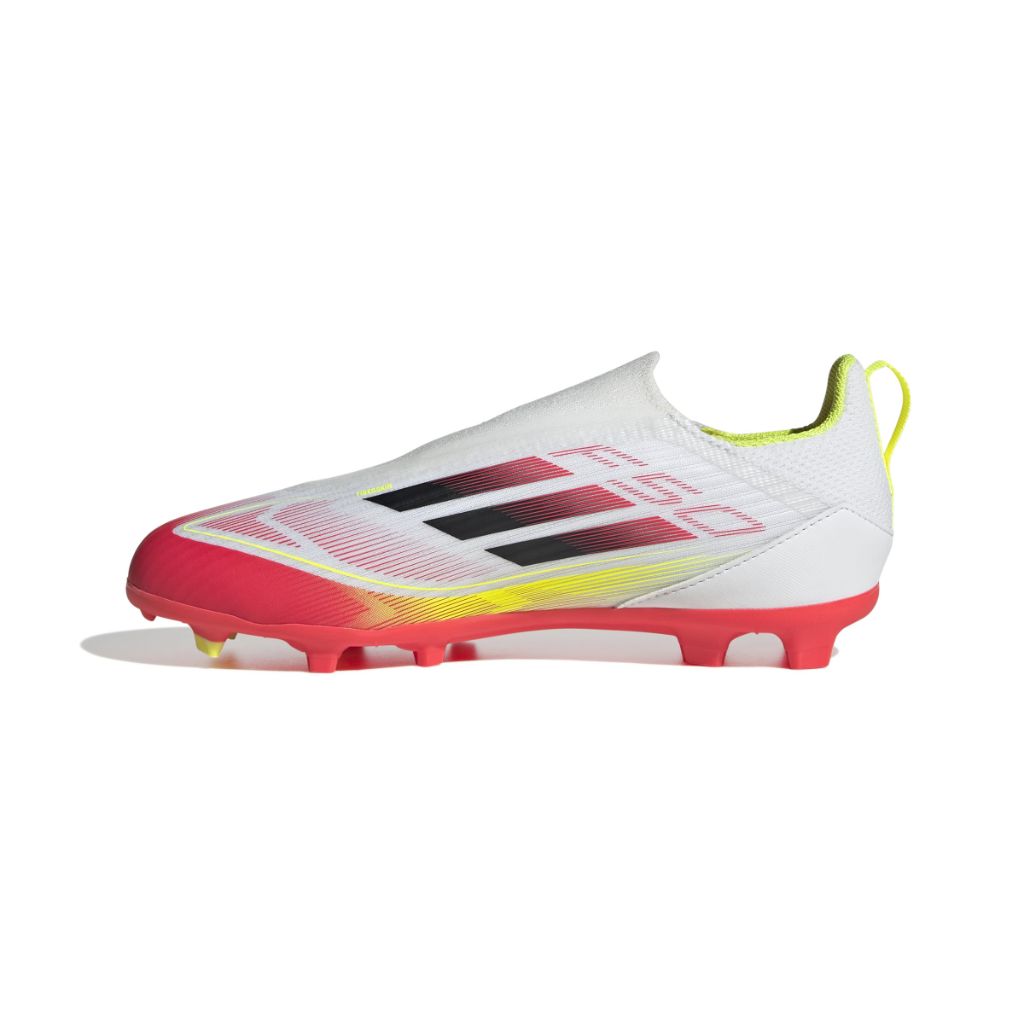 Adidas Unisex-Kids F50 League Laceless Firm Ground/Multi Ground Soccer, White/Black/Solar Yellow, 11
