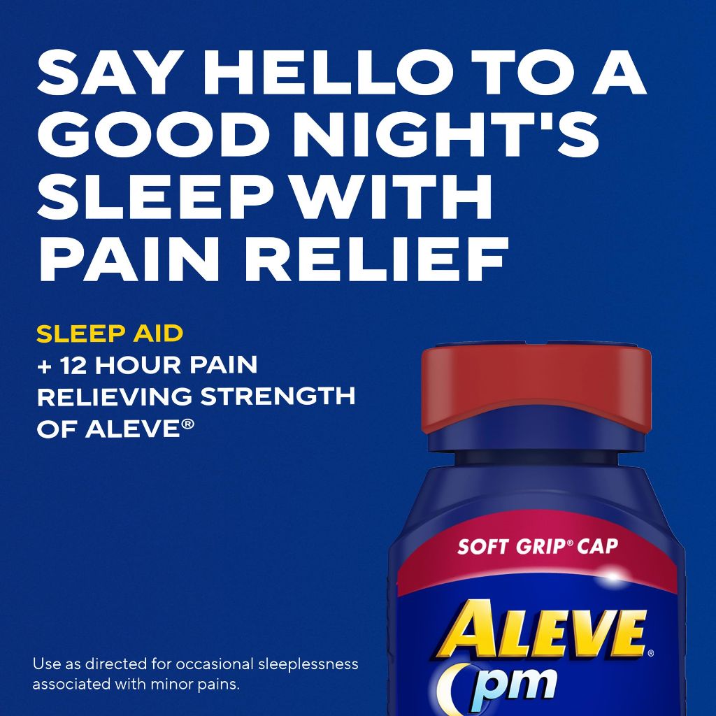 Aleve PM Sleep Aid Plus Pain Reliever Caplets, Naproxen Sodium & Diphenhydramine HCl, Nighttime, 120 Count