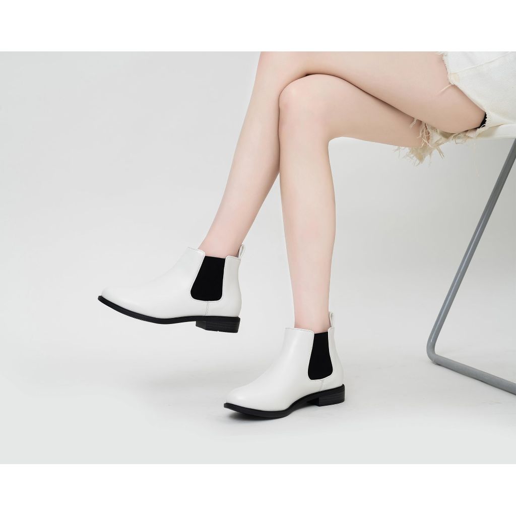 ANJOUFEMME Women Chelsea Ankle Boots, White - size 6