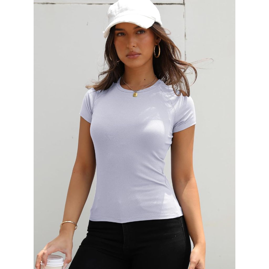Dwnval Womens Basic Summer Short Sleeve Crewneck T Shirt (Heather Grey, Small)