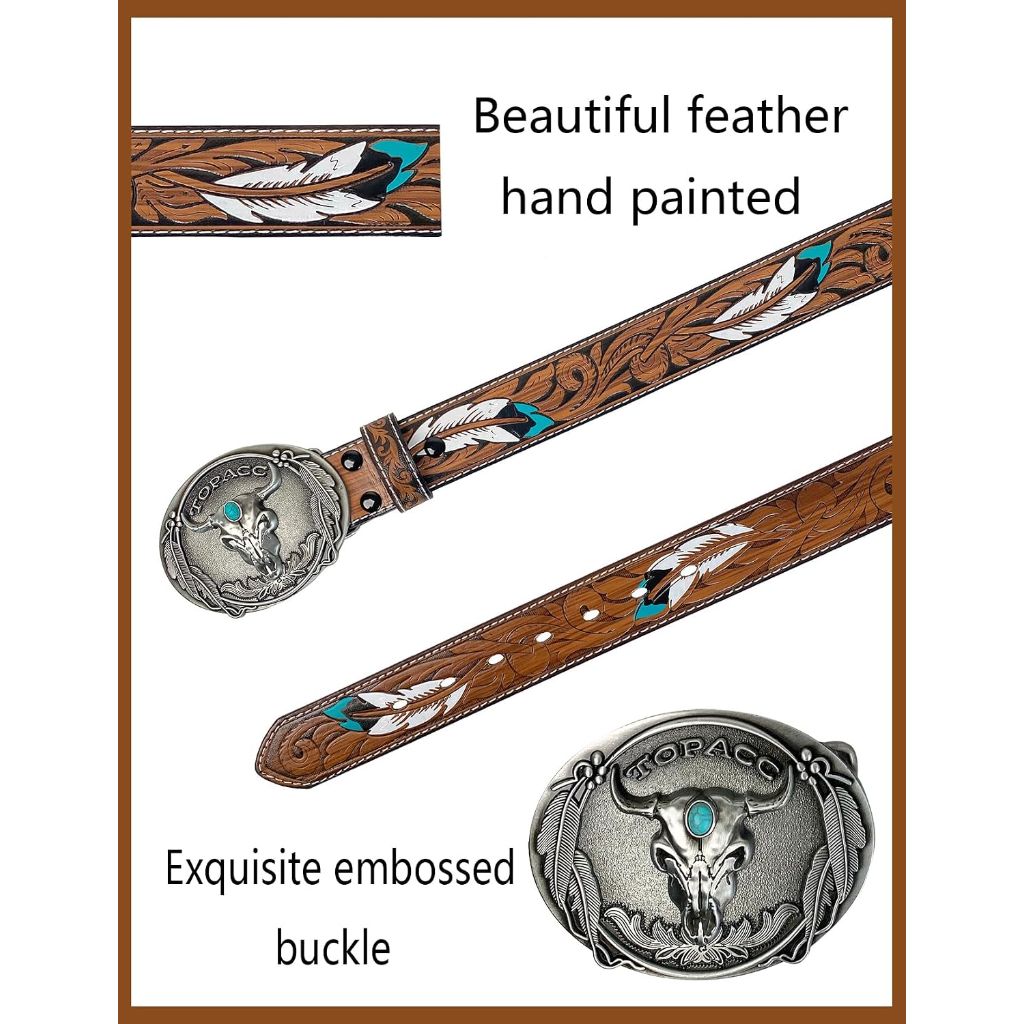 TOPACC Western Belts for Woman Men with Western Buckle Cowboy Cowgirl Country Belt for Jeans Pants