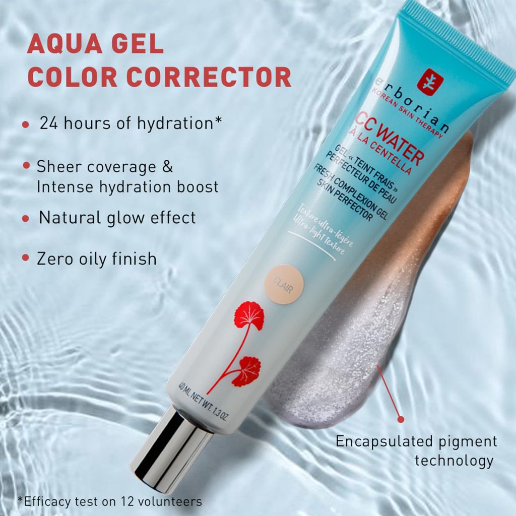 Erborian CC Water with Hyaluronic Acid, Doré - Ultra-Light Aqua Gel Color - 1.3 fl. oz.