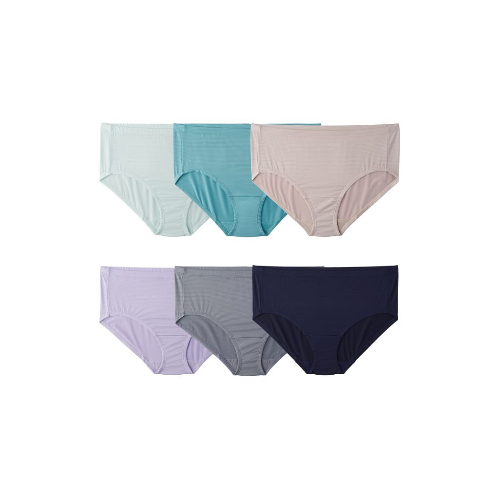 SZ 13, Fruit of the Loom Women's Breathable Underwear, Plus Size Brief - Cooling Stripes - 6 Pack Assorted Colors