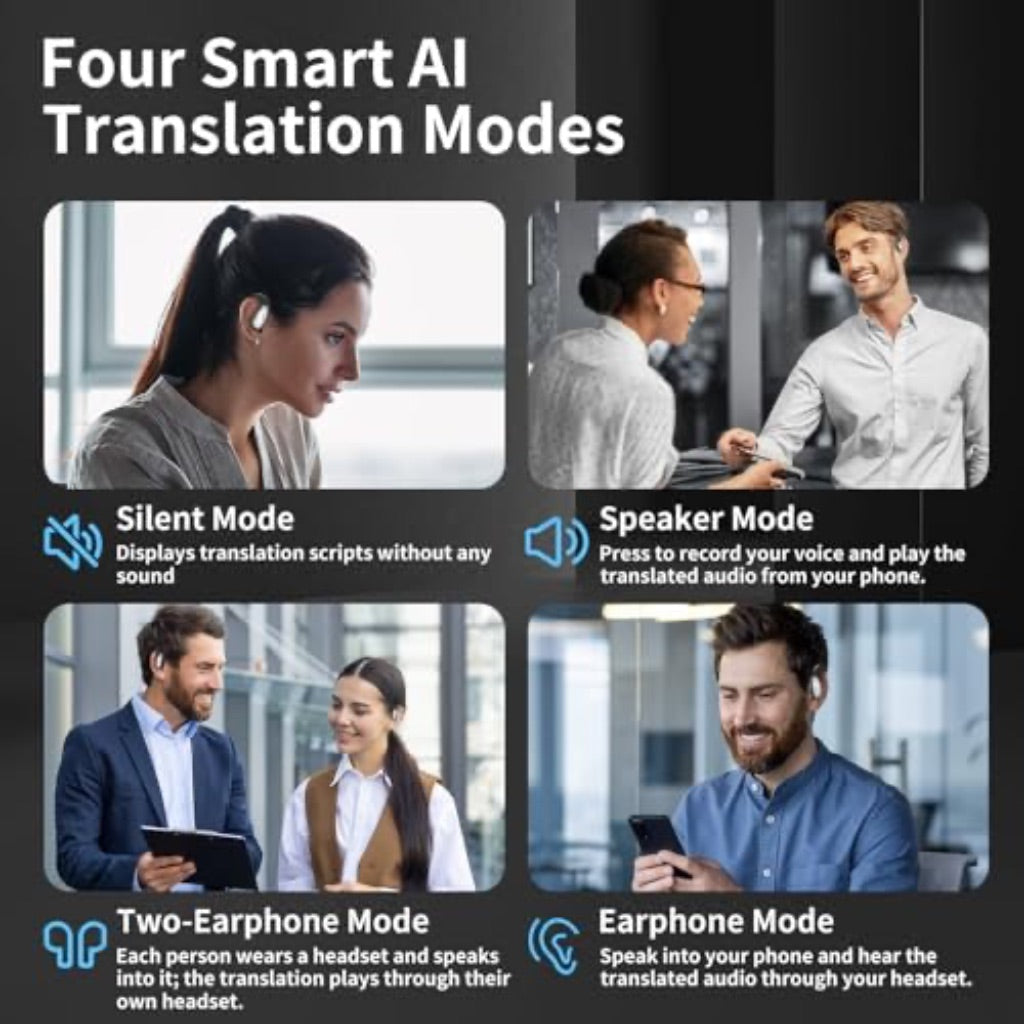 AI Translation Earbuds - Real Time with AI App Supporting 145 Languages, Clear Sound Quality, Long Battery Life - Black