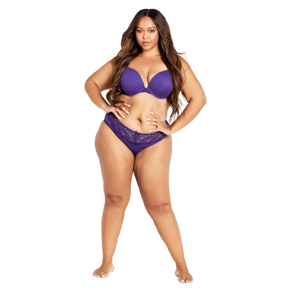 City Chic Plus Size Mounia Push Up Print Bra, Purple Spot, 36DD
