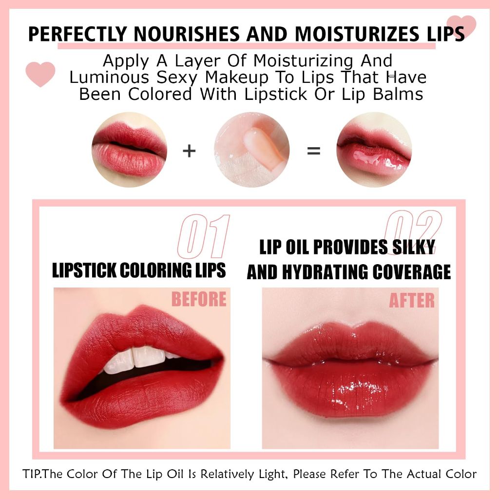 BEFIVECOK 3PCS Lip Oil Set (Clear & Raspberry & Mahogany)