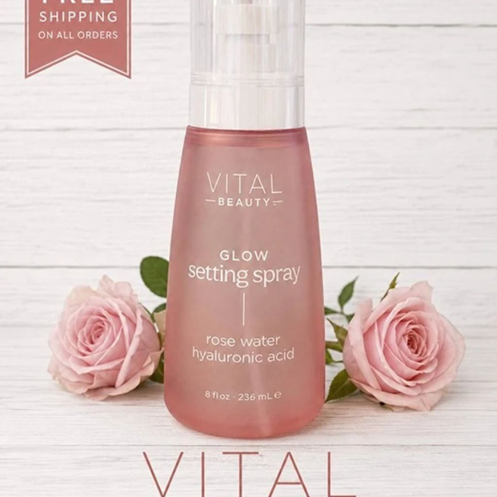 VITAL BEAUTY "GLOW" Setting Face Spray With Rose Water & Hyaluronic Acid - 8 Oz.