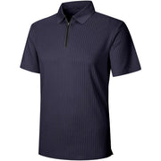 Lzzidou Mens Polo Shirts Short Sleeve Quarter 1/4 Zip Pullover Striped Collared Casual (Navy Blue) 2XL