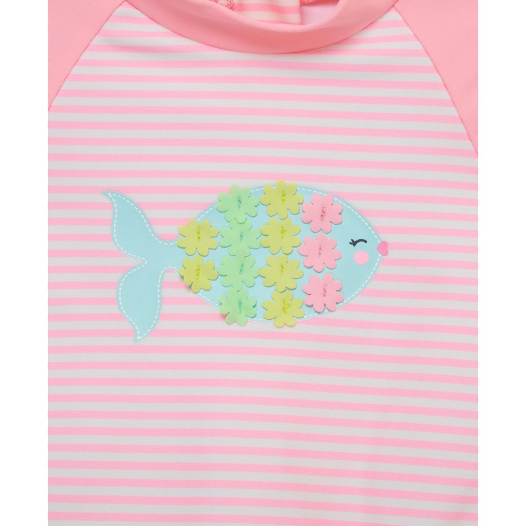 Little Me Clothes for Baby Girls' Fish One Piece Rashguard, Bright Pink - size 6-9 Month