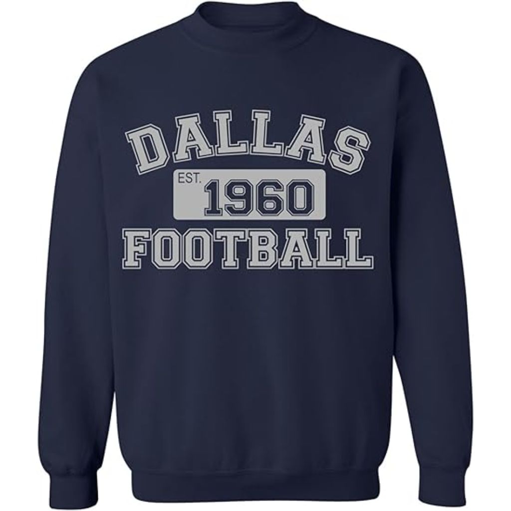 ALLNTRENDS Football Est. 1960 Vintage Style Hoodie Sweatshirt - Navy, Dallas Football (Small)