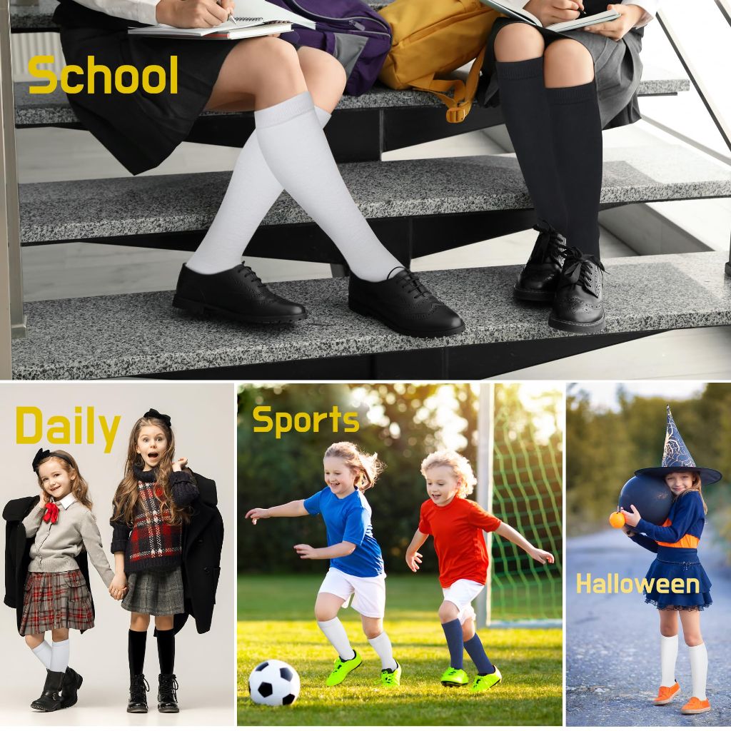 YEJIMONG Girls Knee High Socks (Navy Blue, Medium)