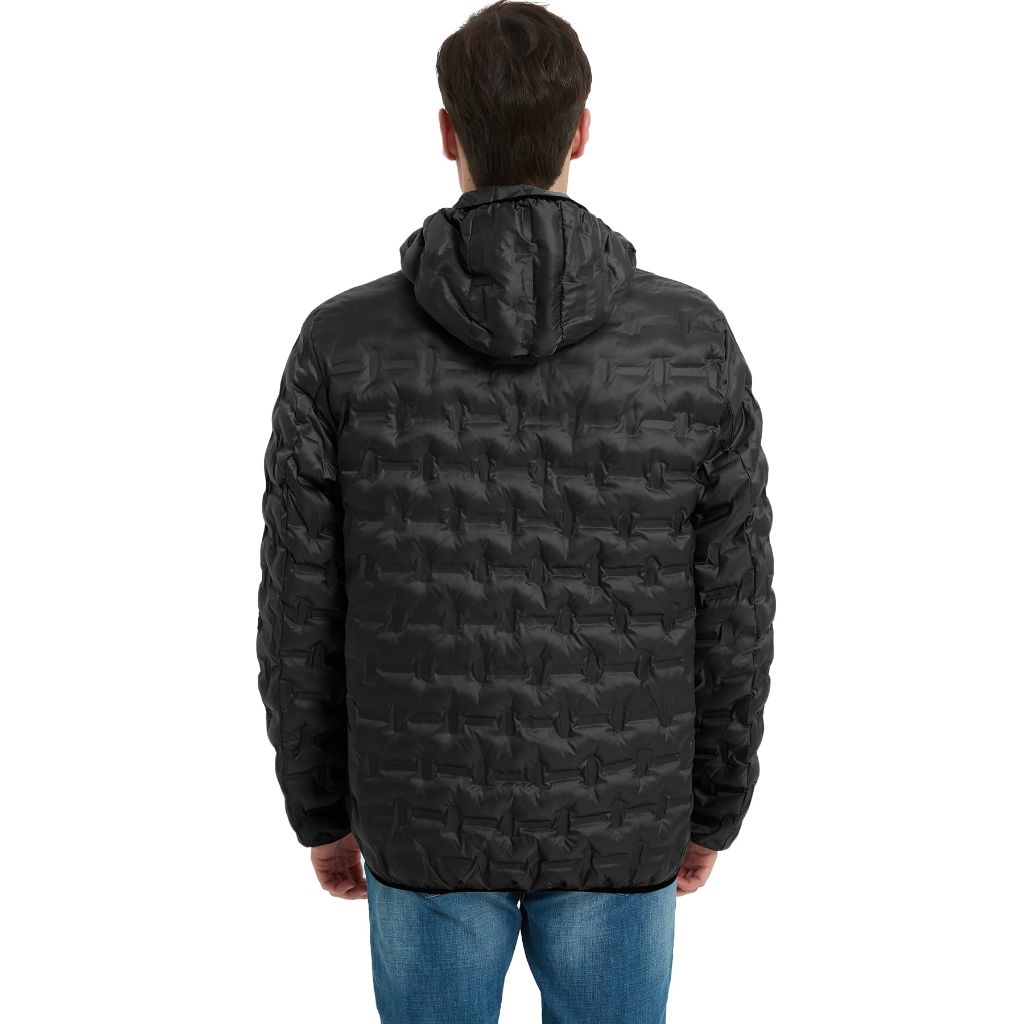 RongYue Men's Lightweight Puffer Jacket Hooded Full Zip Packable Warm Winter Coats for Travel Running Hiking 2025 (XX-Large, Black)