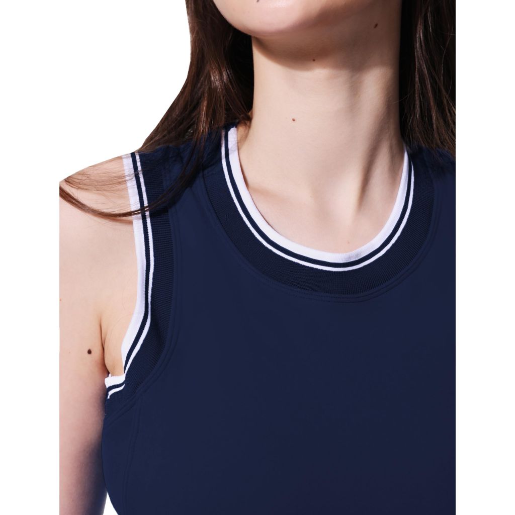 AugIris Ribbed Tank Tops for Women, Casual Sleeveless Colorblock Scoop Neck Basic Cami Shirt Navy Blue XS