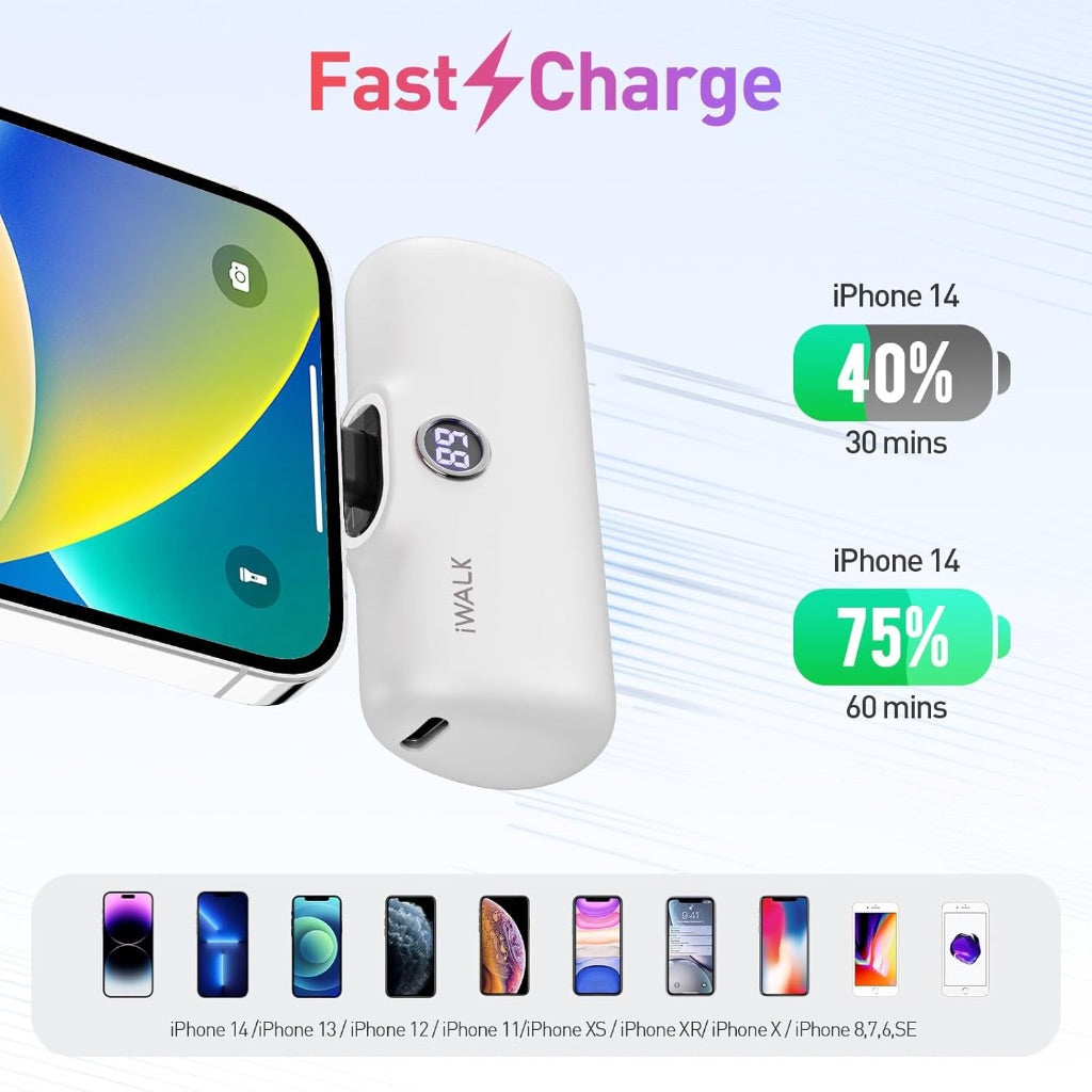 iWALK Portable Charger 4800mAh Power Bank 18W Fast Charging Small Battery Pack with LCD Indicator Compatible with iPhone 14/14 Pro Max/13/13 Pro Max/12/12 Pro/11/X/8/7/6,AirPods,White