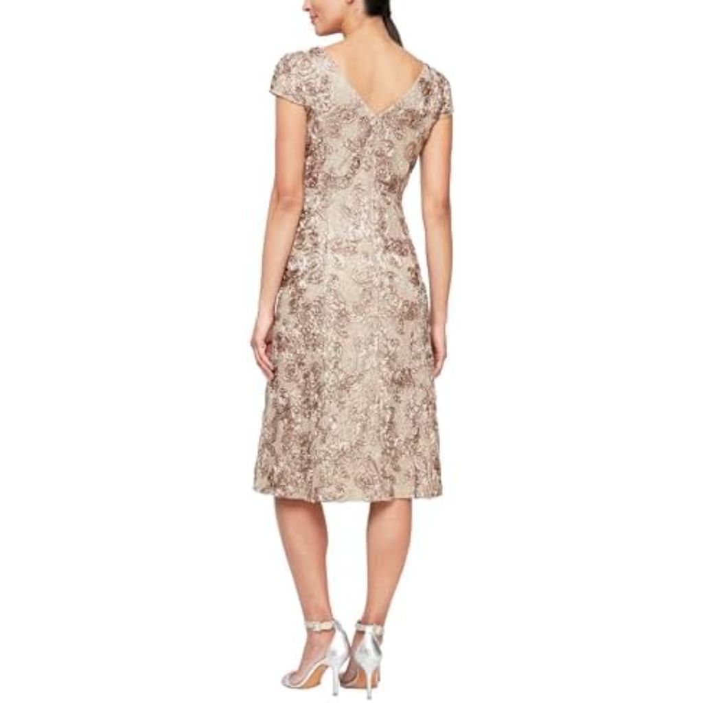 Cocktail Dress in Rosette Lace with Cap Sleeves - Size 14W