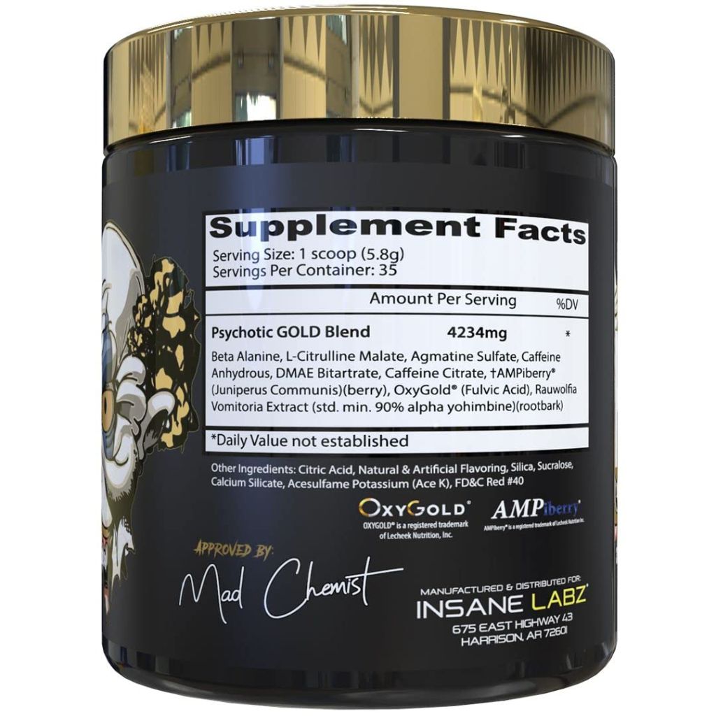 Insane Labz Psychotic Gold, High Stimulant Pre Workout Powder (35 Servings, Gummy Candy)