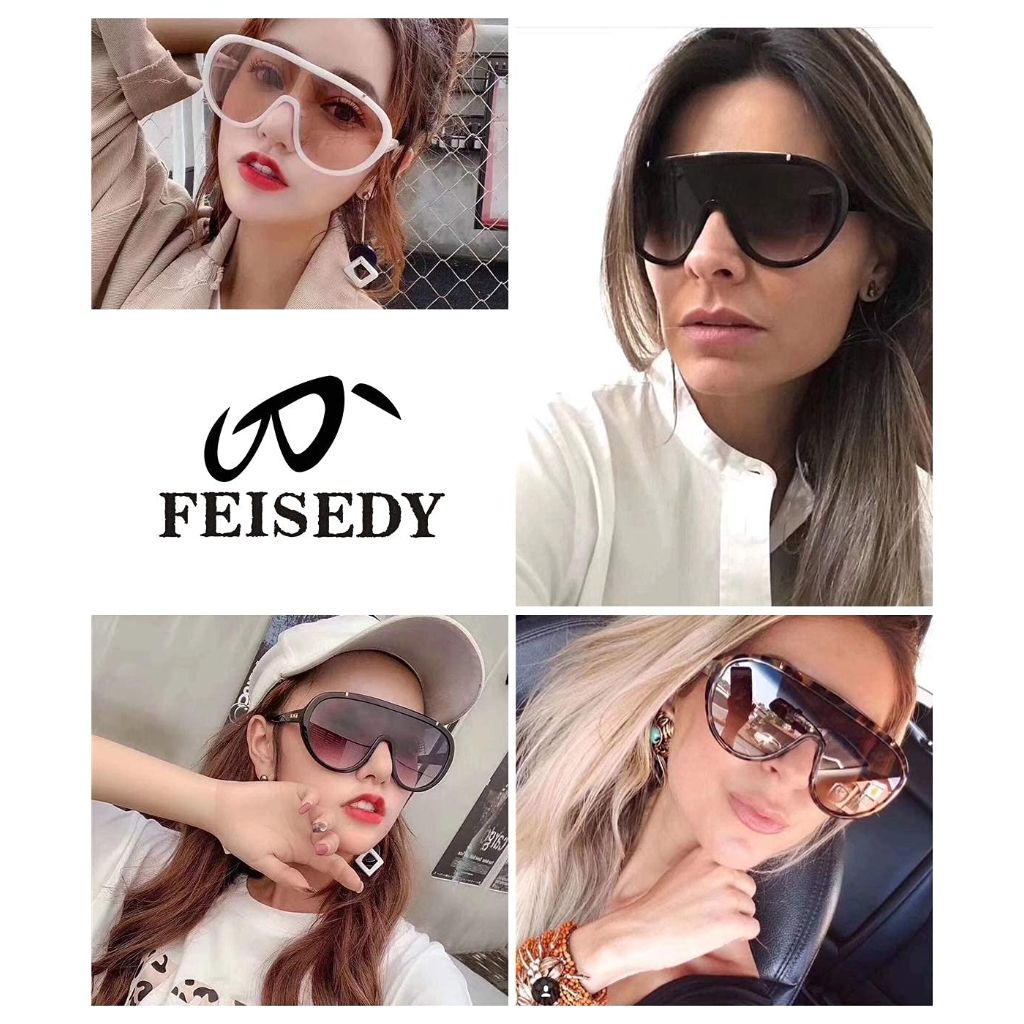 FEISEDY Sunglasses Women Oversized One Piece Frame UV400 Sun Glasses Trendy Retro Shades B2580