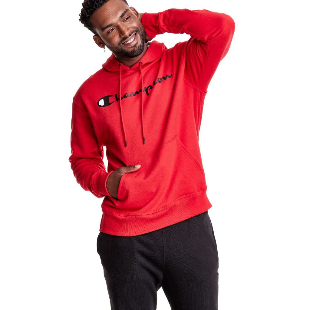 Champion Men's Hoodie, Fleece, Comfortable Sweatshirt for Men, Red, Large