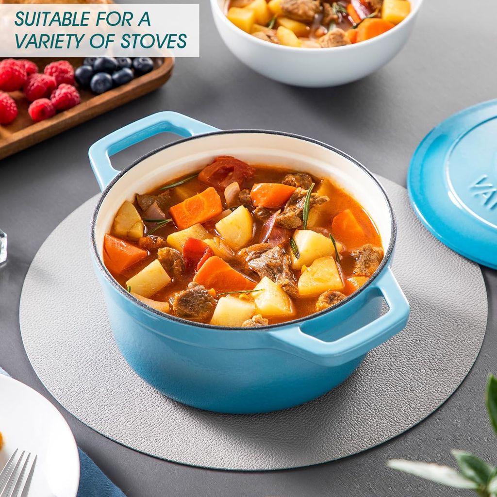 Vancasso Enameled Round Cast Iron Dutch Oven Pot w/ Lid, Non Stick 3.8 Qt, Blue