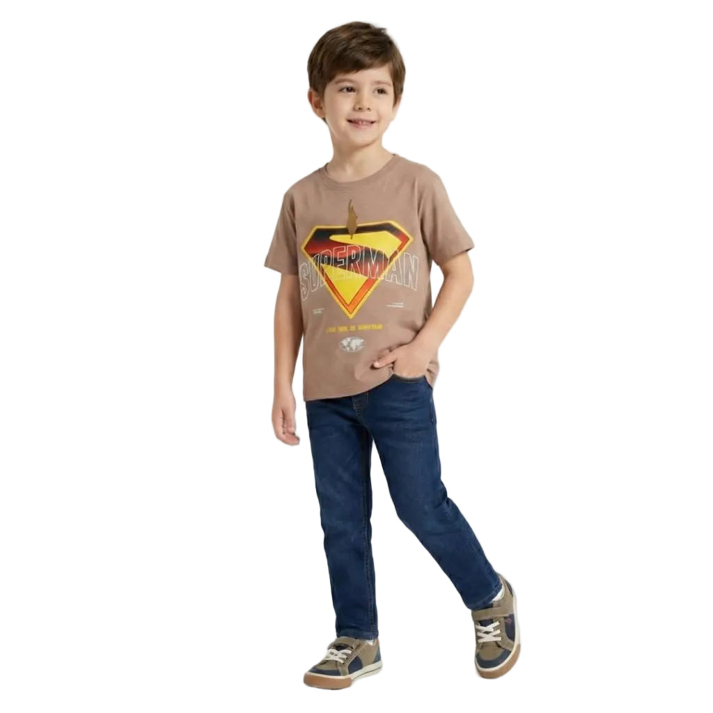 WARNER BROS Superman Boys Short Sleeve T-Shirt for Big Kids Brown