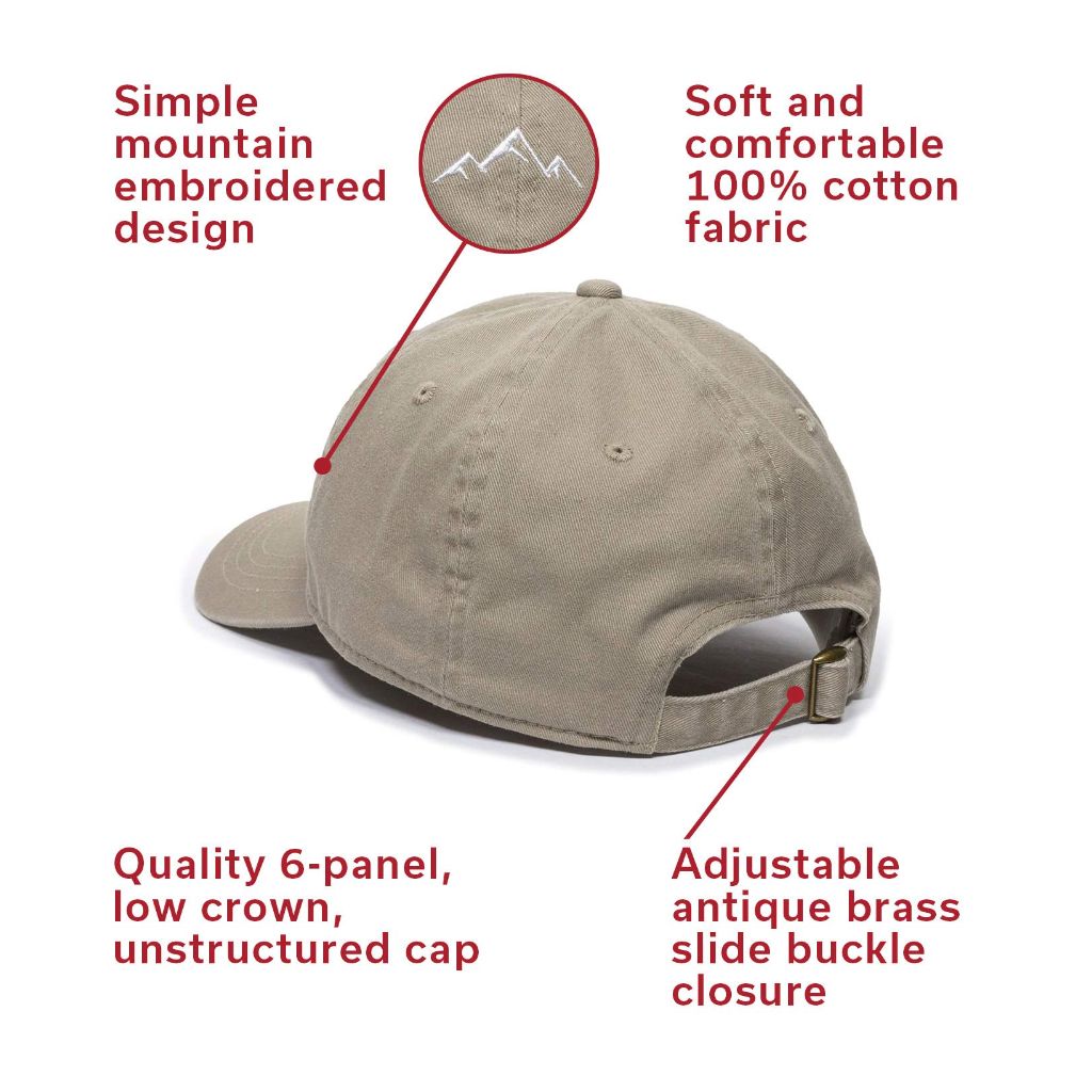 Outdoor Cap Mountain Embroidered Dad Hat, Adjustable Soft Cotton Polo Style Unstructured Baseball Cap for Men & Women, One Size, Khaki