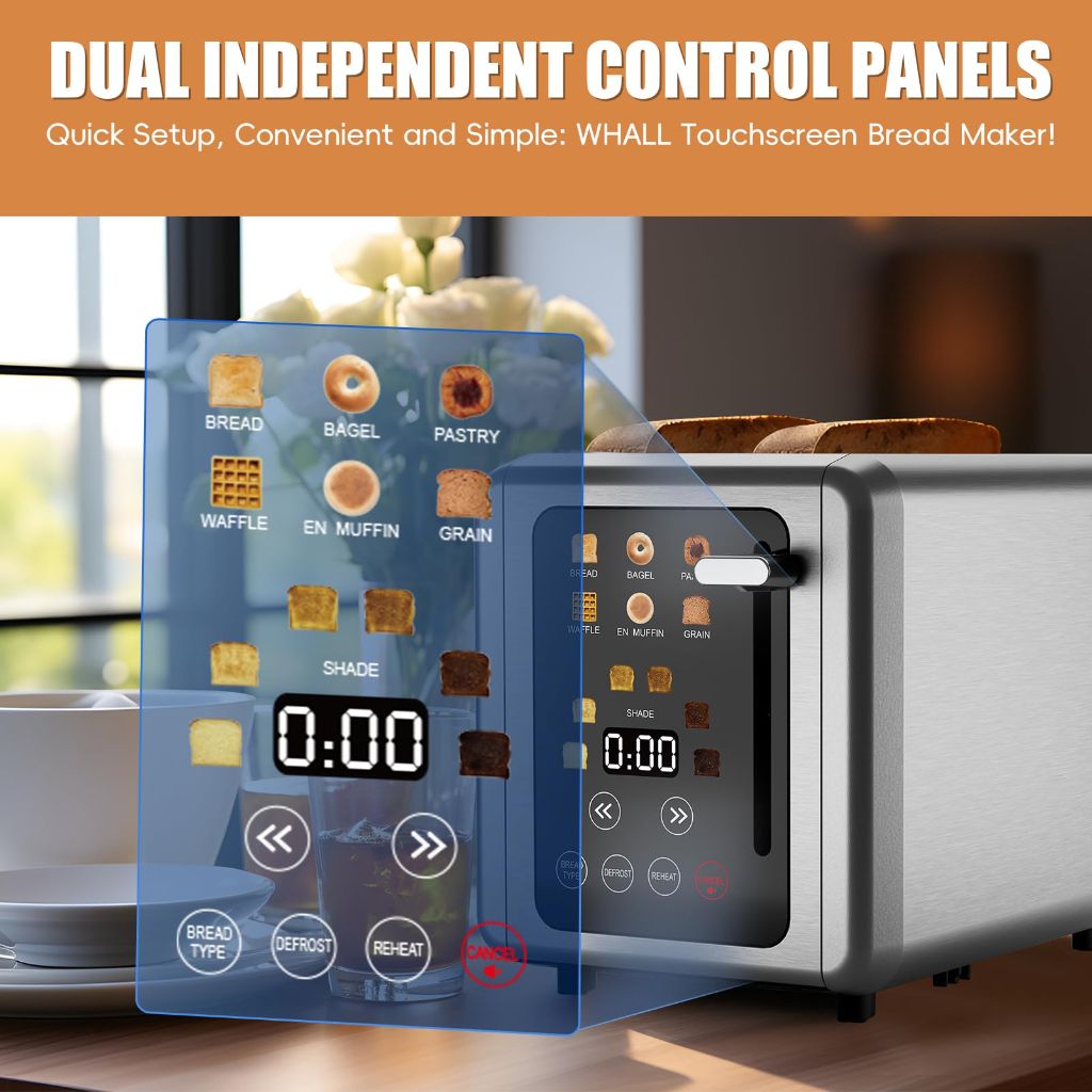 WUNLY Touch screen Toasters 2 slice, Stainless Steel Platinum