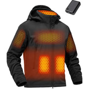 Wulcea Men's Graphene Heated Soft Shell Jacket w/12V 18400mAh Rechargeable Battery - Black, Large