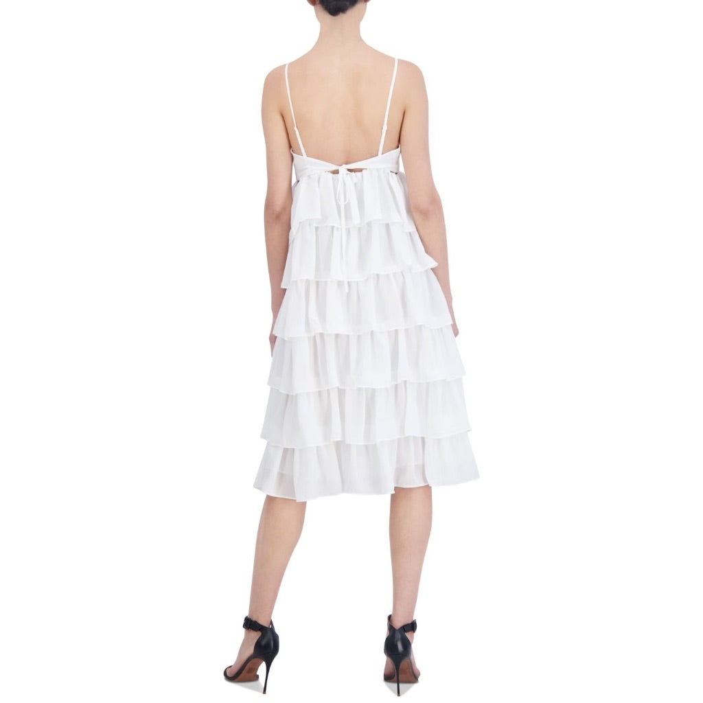 BCBG New York Women's Tiered Ruffle Midi Dress, Marshmallow, Size XS