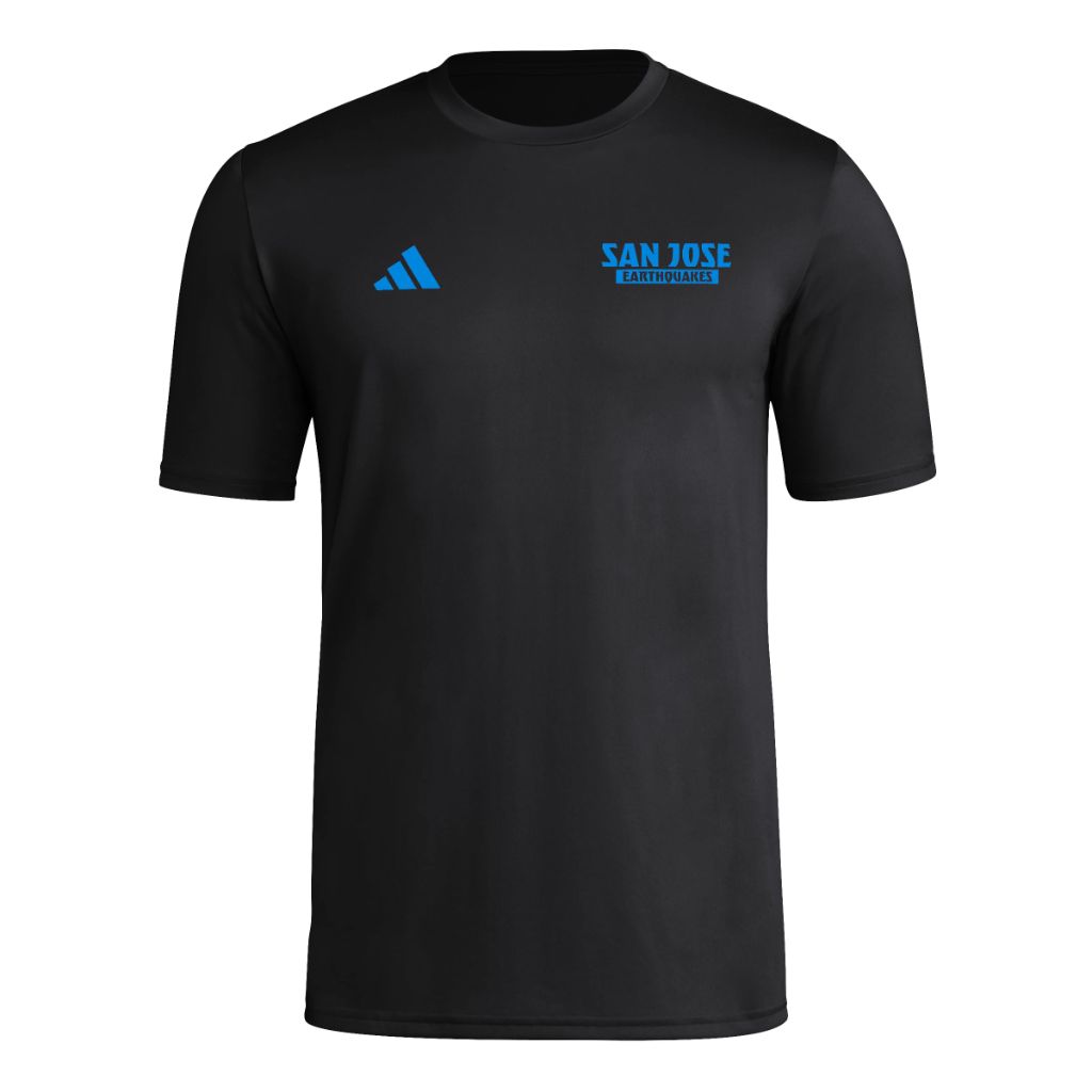 Adidas Mens San Jose Earthquakes Pre-Game Short Sleeve Soccer T-Shirt,Black/San Jose Earthquakes,Small