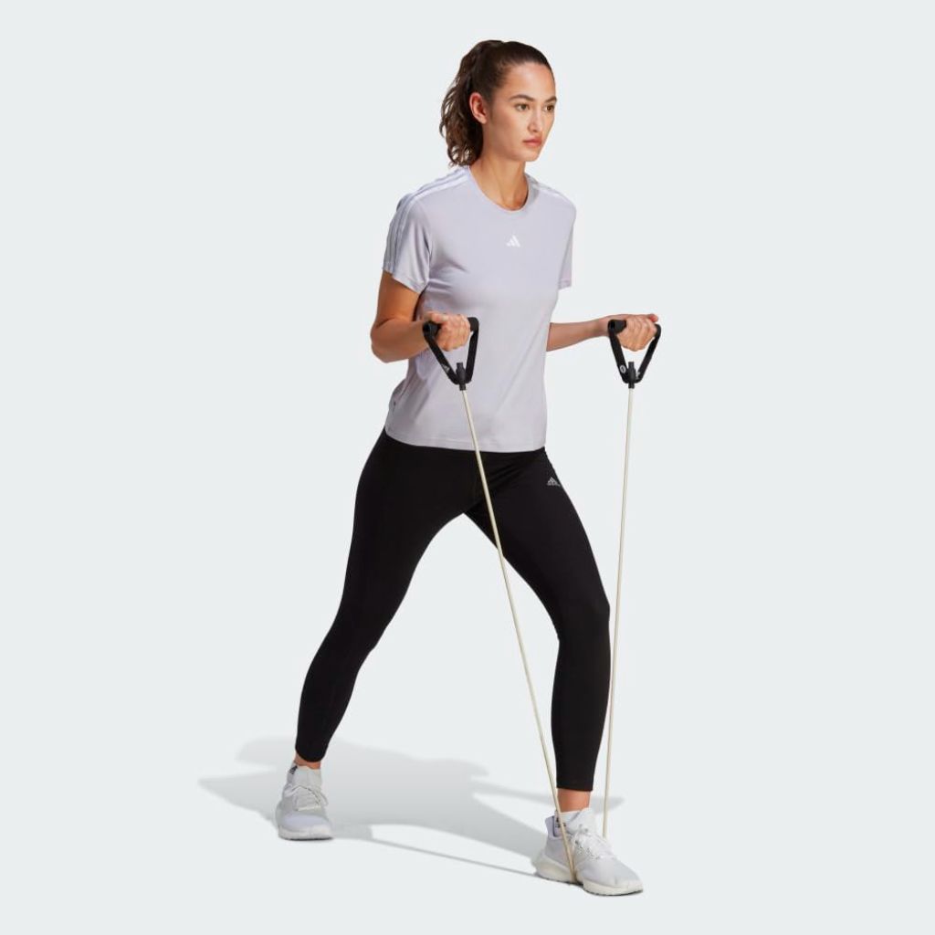 adidas Women's AEROREADY Training Essentials Regular 3-Stripes T-Shirt - Silver Dawn/White, Large