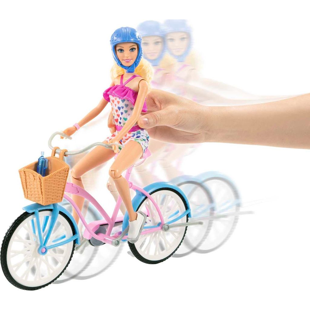 Barbie Doll and Bike Playset with Doll (11.5 in, Blonde), Bicycle with Rolling Wheels & Water Bottle Accessory